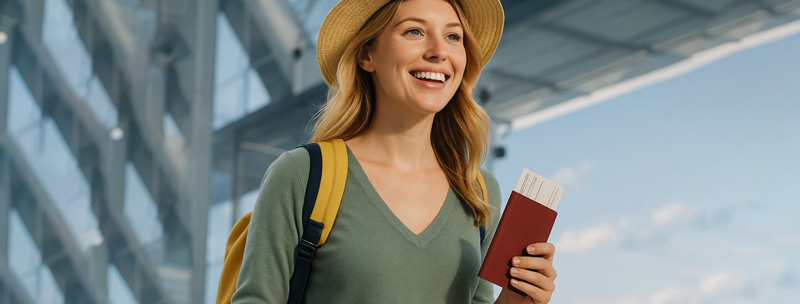 Happy woman with visa